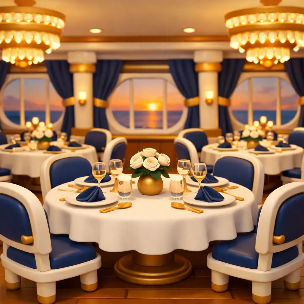 Elegancka sala restauracyjna na statku z widokiem na ocean