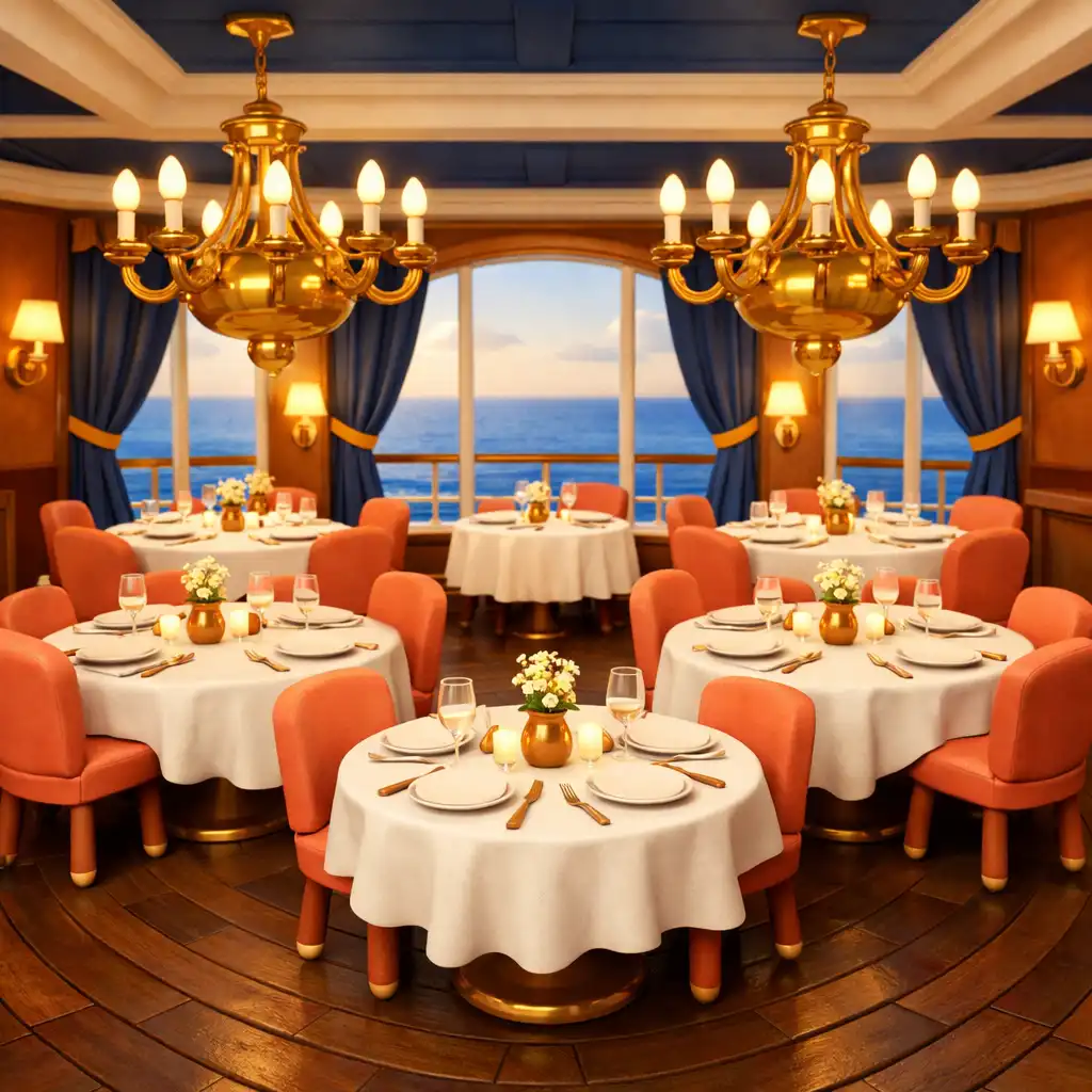 Elegancka restauracja na statku wycieczkowym z widokiem na morze