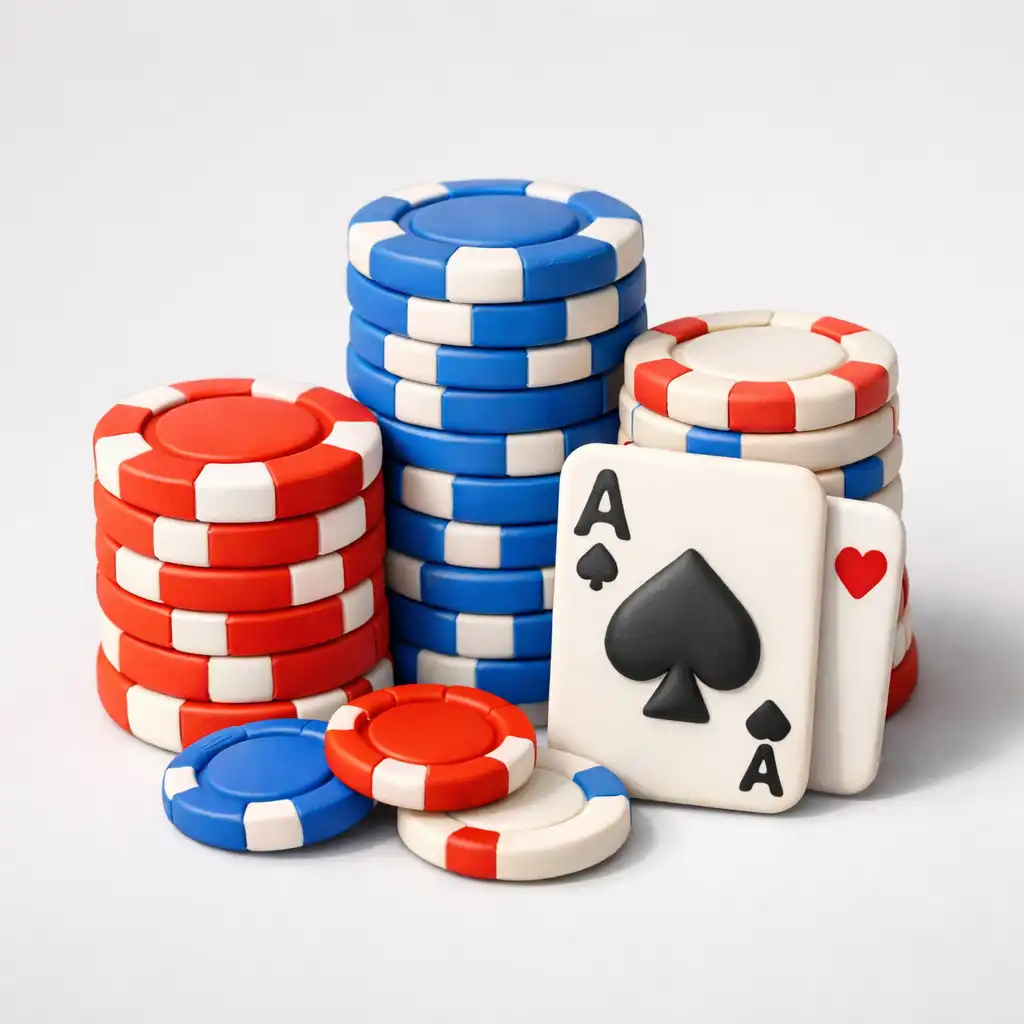 Stos żetonów pokerowych z kartami