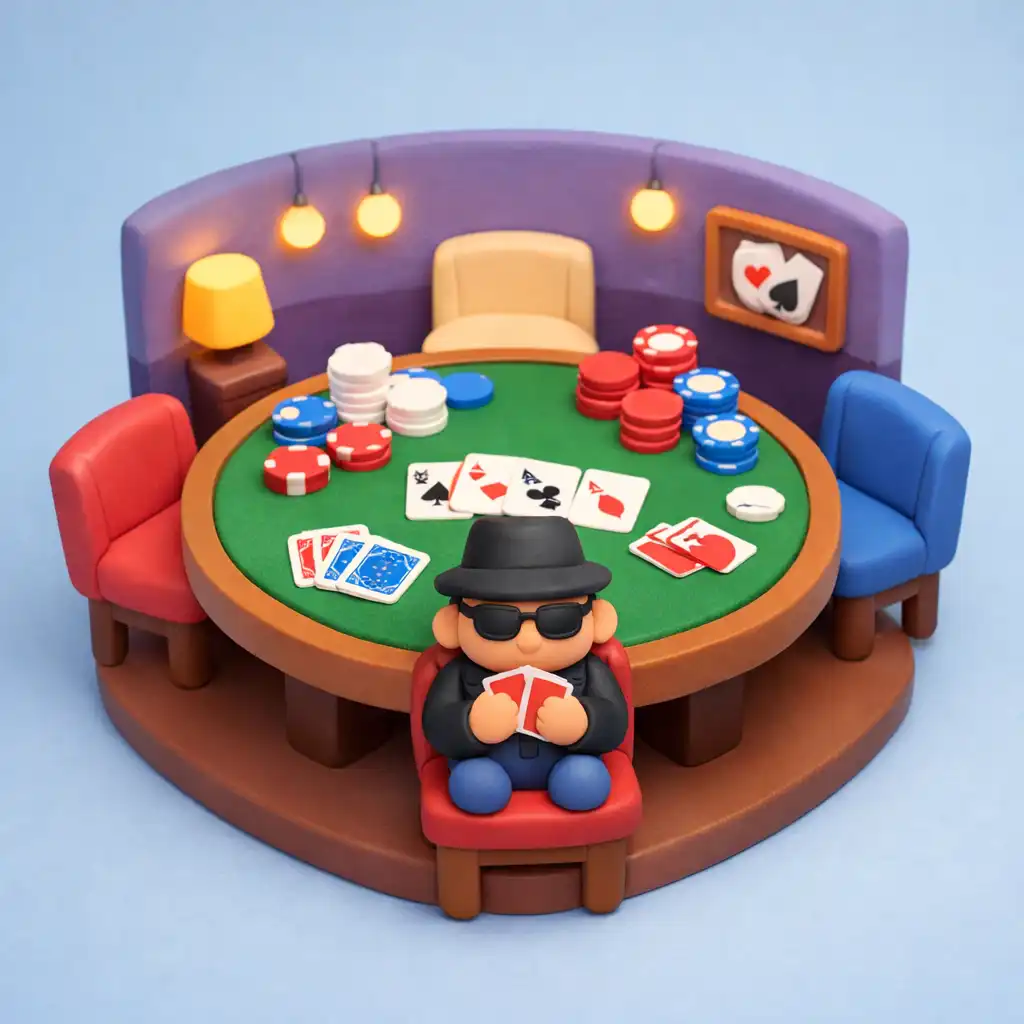 Diorama stołu pokerowego z kartami i żetonami w stylu clay